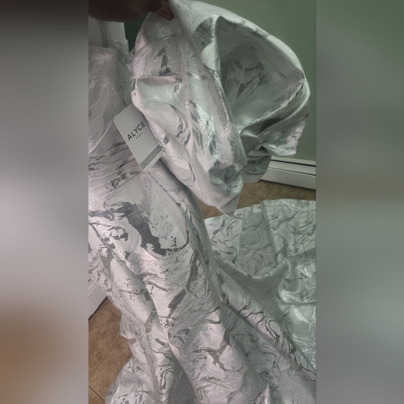 Alyce Paris Silver and White Prom Dress - Picture 13 of 16